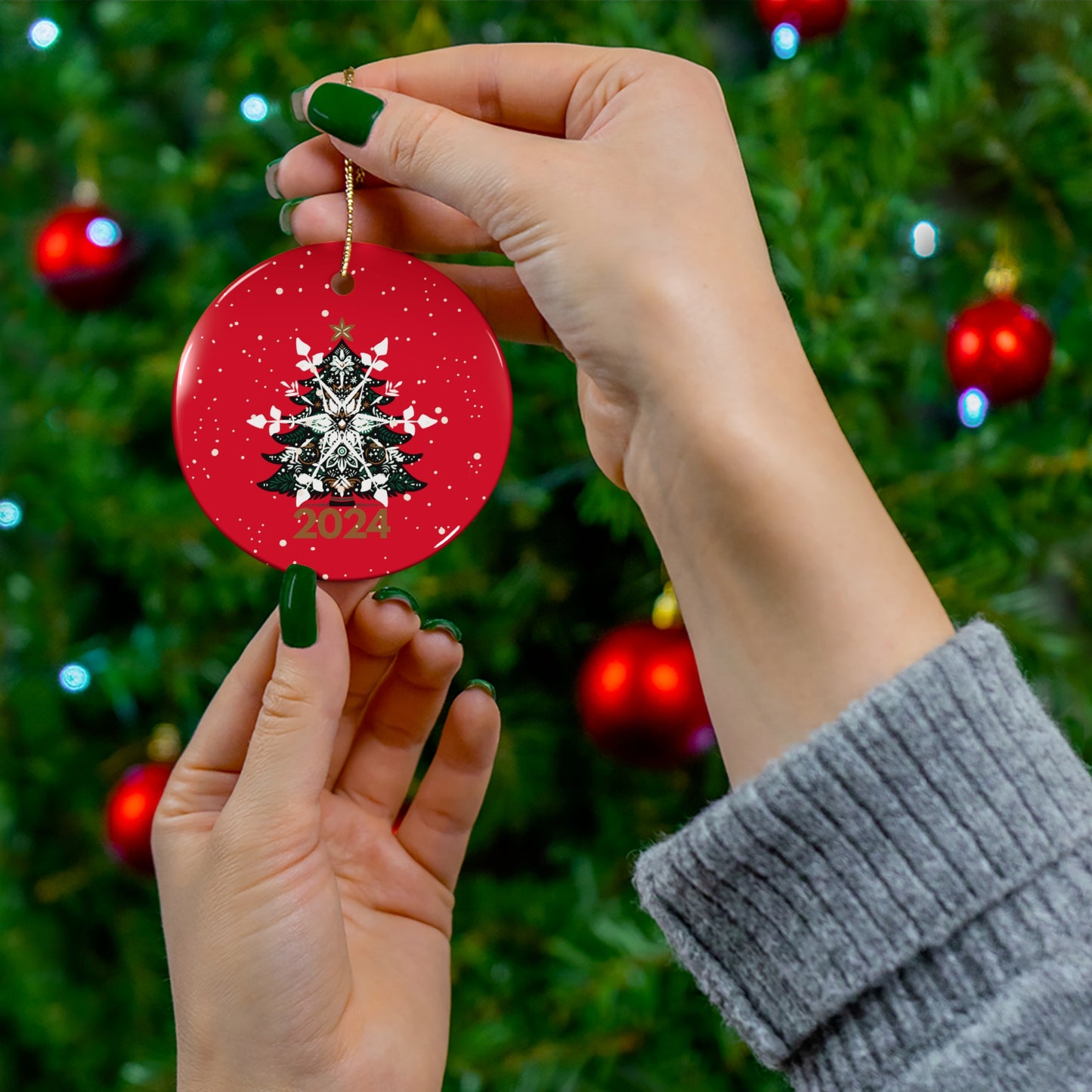 Red Snowfall Ceramic Ornament